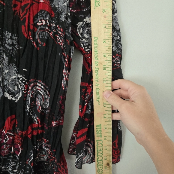 Black Red Sheer Blouse Lace Trim Tie Front Romantic Visual Kei Whimsigoth Large - Picture 10 of 11